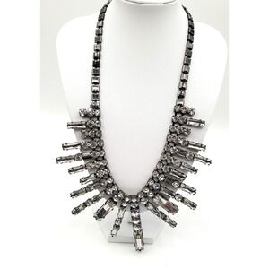 Rhinestone Bib Necklace Clear Baguette Gunmetal Christina Collection 20"